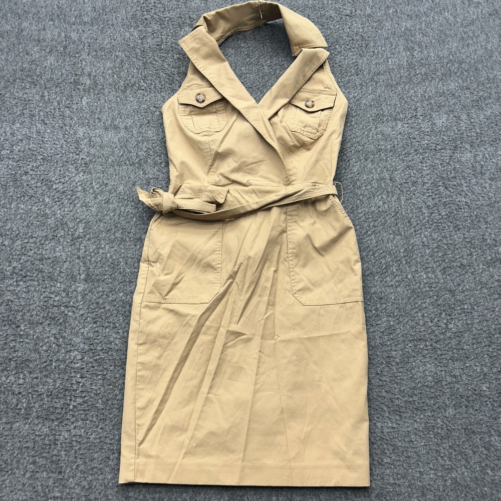 White House Black Market Trench Wrap Dress Tan Halter Neck Safari Chic 00